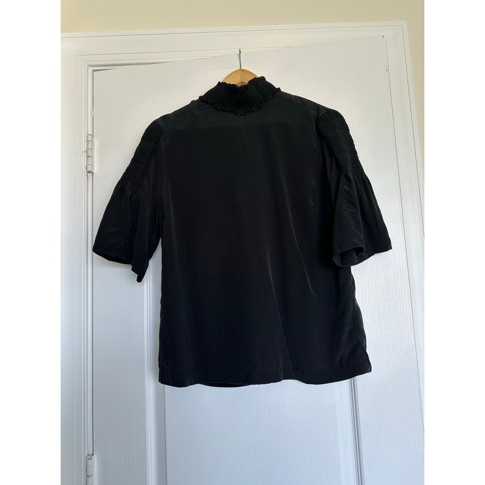 ALC 100% Silk Mock Neck Keyhole Button Closure Top 8